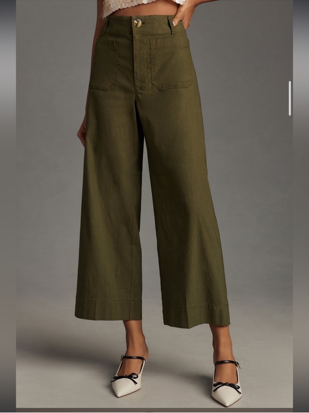Maeve The Colette Olive Green High-Rise Wide-Leg Cropped Pants
